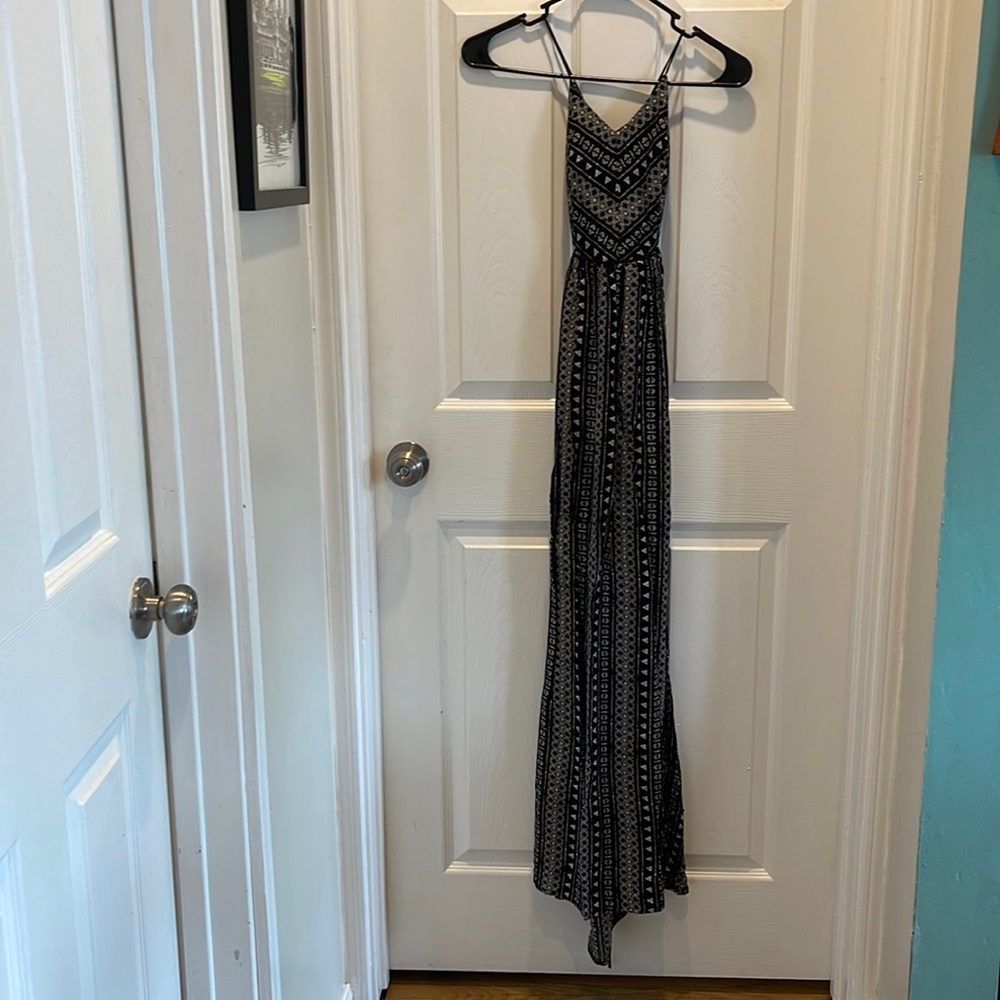 Black and Tan printed dress With lace up back